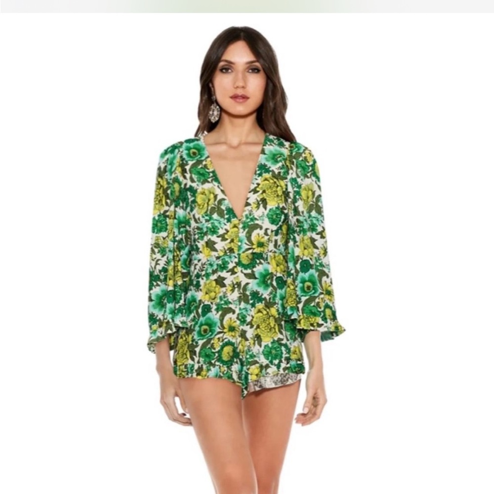 Alice McCall Green and Yellow Floral Playsuit sz 6